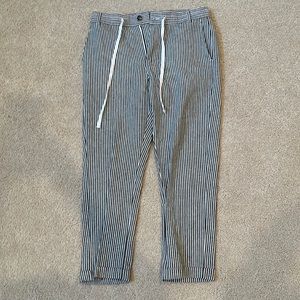 White and grey striped linen pant